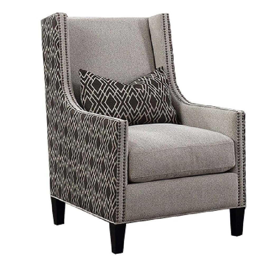 High Back Wing Accent Chair with Fabric Upholstery, Gray and Black