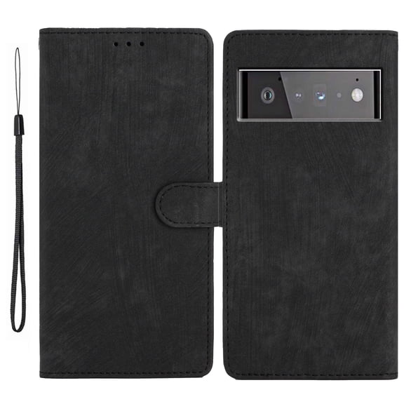 Allytechgroup Wallet Phone Case for Google Pixel 6 with Credit Card Slot, PU Leather Slim Lightweight Flip Case with Lanyard Shockproof Protective Bumper for Women Girls, Black
