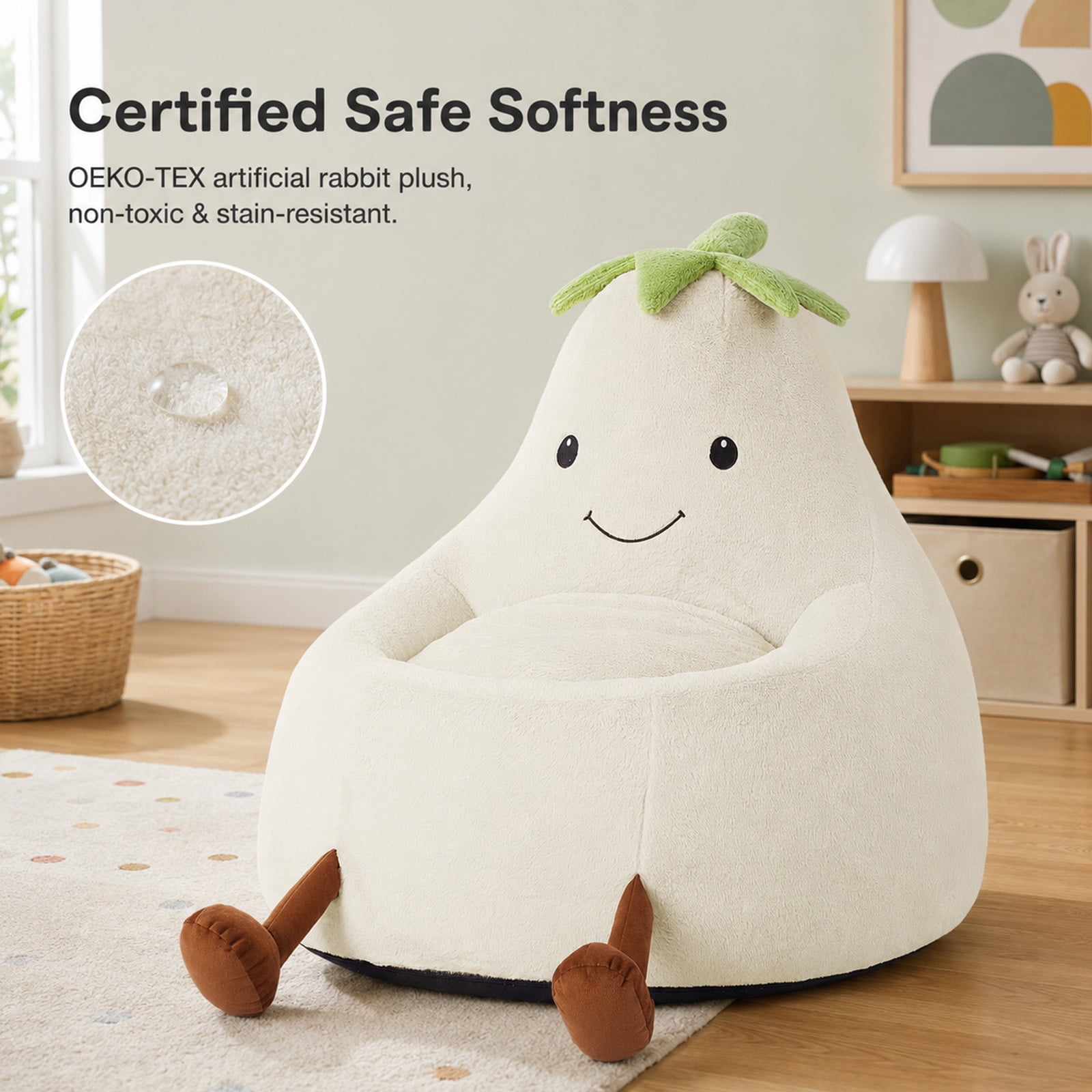 Alvantor Kids Bean Bag Chair, Stuffed Toddler Couch with Artificial Rabbit Fur Cover for Teens & Kids, Comfy Lazy Sofa Chair for Reader, Living Room, Bedroom