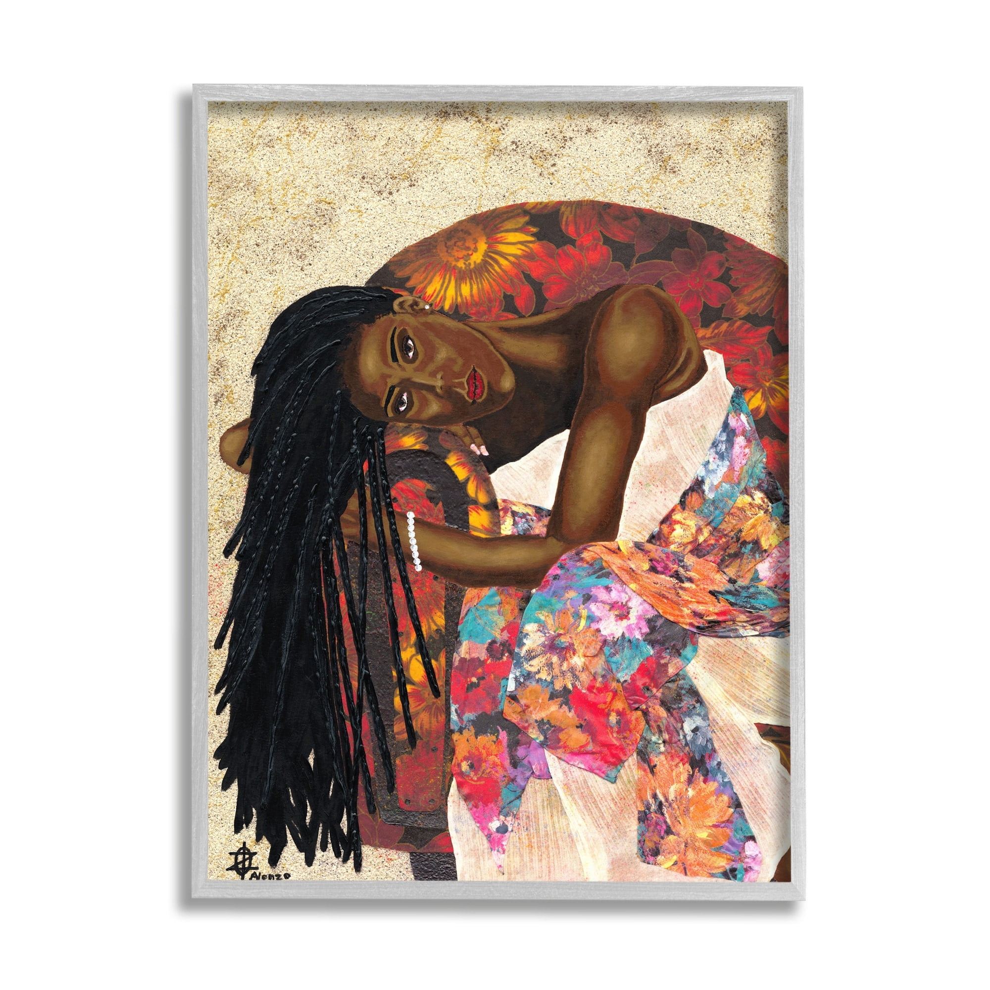 Stupell Industries Female with Tropical Print Dress Glam Fashion Black Framed, 16 x 20, Design by Alonzo Saunders