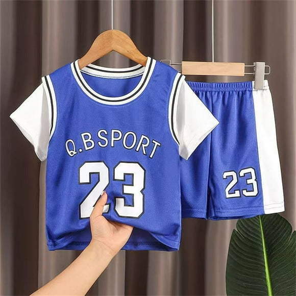 PMVFHDE Boys Outfits&Set The New Summer Children's Short Sleeved Sports Suit Fashion Boy's And Girl's Basketball Training Clothes Quickly Dry Through Thin Boy Clothes Blue,100