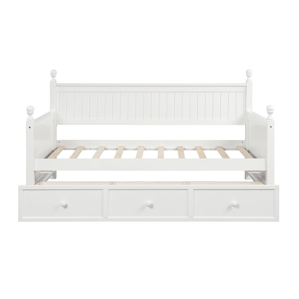 Wood Daybed with 3 Storage Drawers, Twin Day Bed Sofa Bed for Bedroom, White