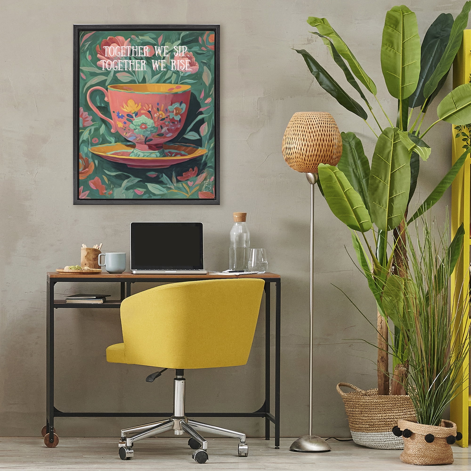 Stupell Industries Together We Sip & Rise Black Framed Floater Canvas Wall Art, design by Sara Culpepper