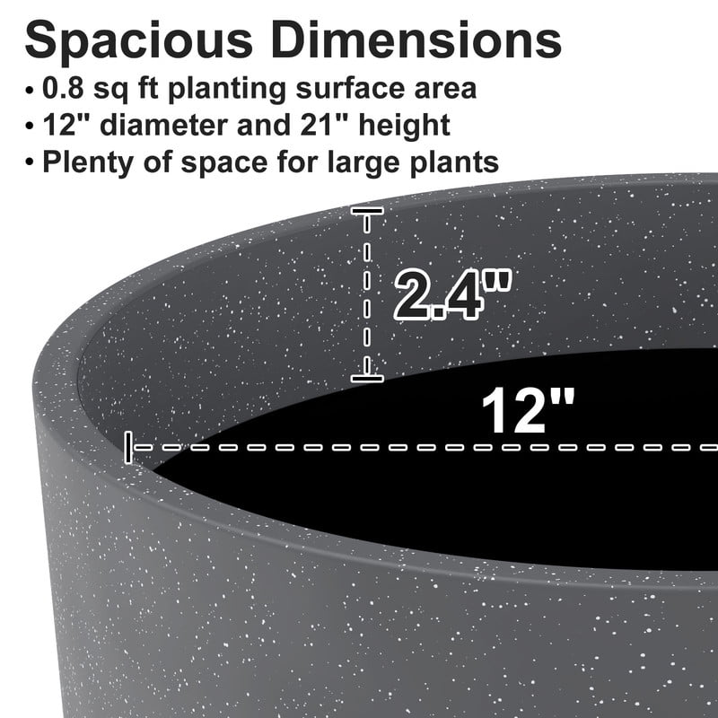 21 Inch Tall Outdoor Planter, Large Round Plant Pot for Patio, Front Door and Garden Decor, Black