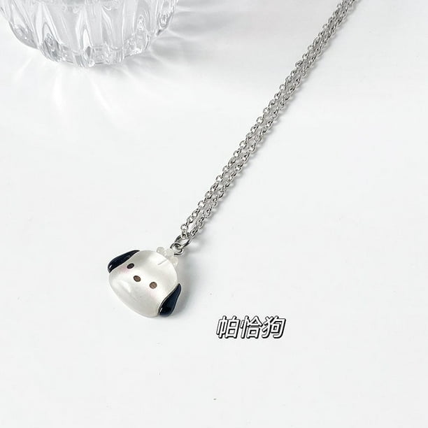 Collar de Hello Kitty Kawaii, anillo de Sanrio con personaje de Anime, cadena de clavícula plateada para parejas, accesorios ajustables, regalo de cumpleaños para mujer Dengxun unisex