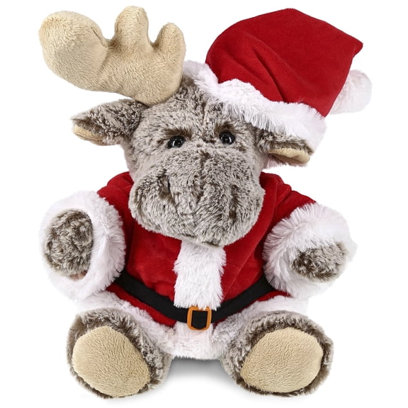 DolliBu Santa Moose Stuffed Animal Plush Toy - Super Soft Wild Animal Dress Up with Red Santa Claus Outfit, Cute Wildlife Gift, Perfect Holiday Christmas Gift – 11 Inch