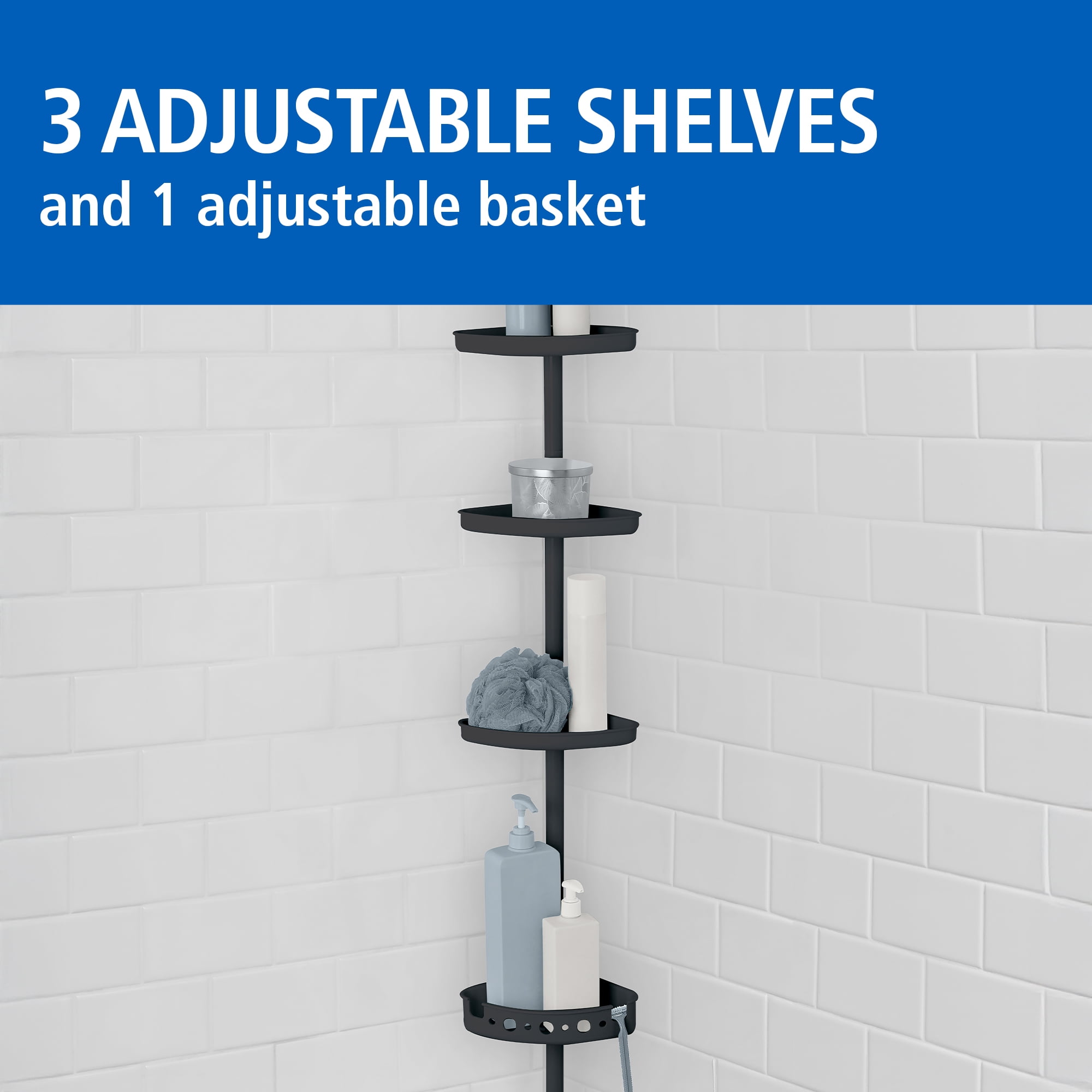 Mainstays 4-Tier Black Tension Pole Shower Caddy Organizer