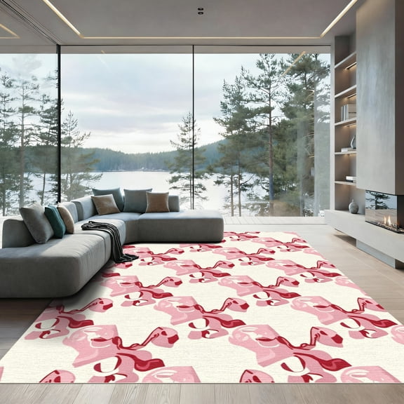 ODIKA 4'x6' Machine Washable Non-Slip Area Rug, Abstract Pink High Traffic Rug, Pink, 1101575