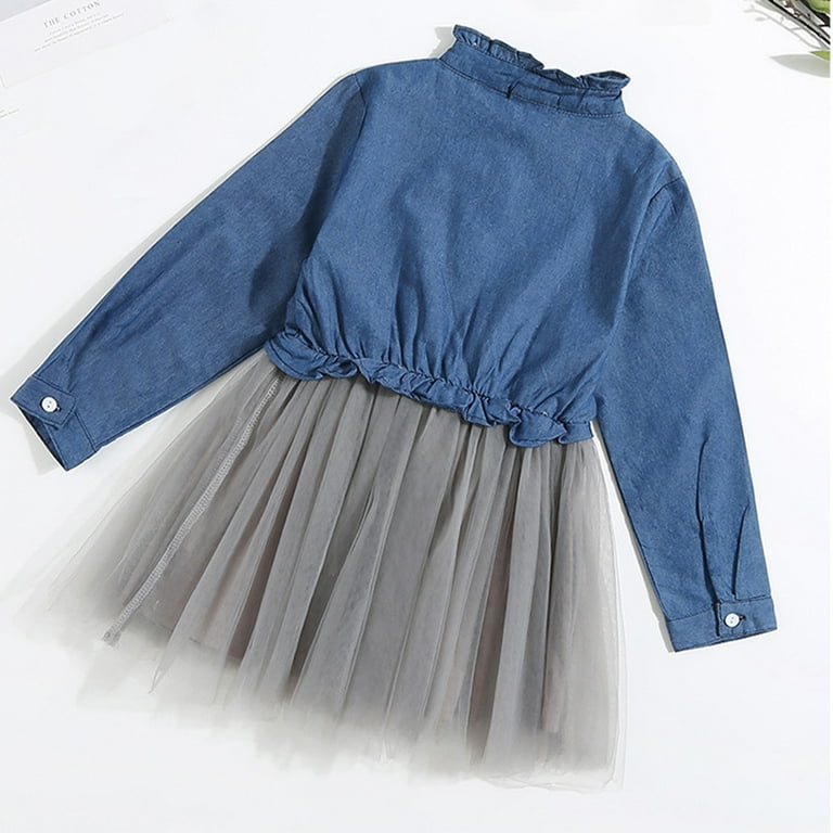 Esaierr Toddler Girls Jean Dress Kids Long Sleeve Tulle Dress Baby Denim  Dress Autumn Winter for 2-8Y - Walmart.com