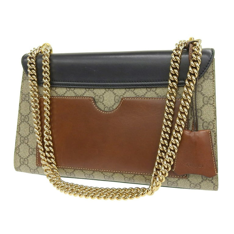 Authenticated Used Gucci GUCCI GG Supreme Padlock Shoulder Bag Leather  Coated Canvas Black Brown Beige 409486 498879 