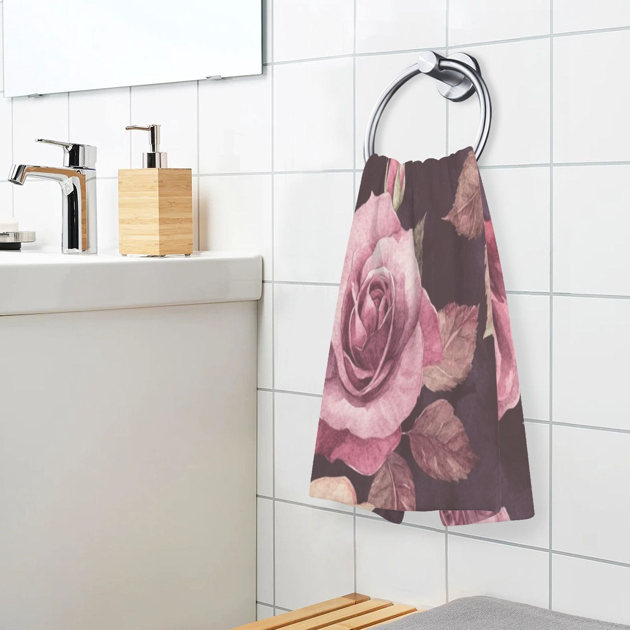 Cotton Towel Two-Piece 16x28 Inch One Sizex2 Face Towel Set Towel Set Cotton Hand Bath Towel Bathroom Beach Maroon Roses Seamless