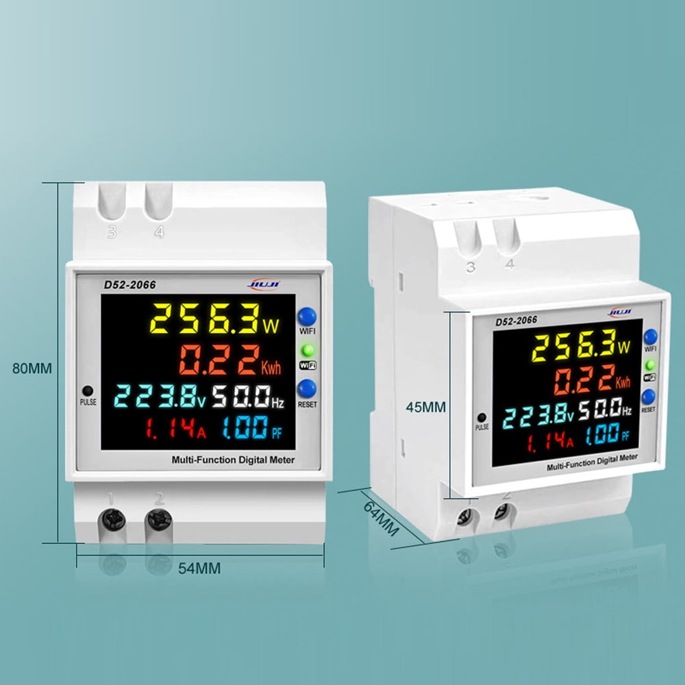Electricity Meter Tuya Tuya WiFi Home Intelligent Digital Display Electricity Meter DIN-Rail Voltage and Current Meter Multi-function Power Factor Frequency Metering Meters with Power Failure Memory