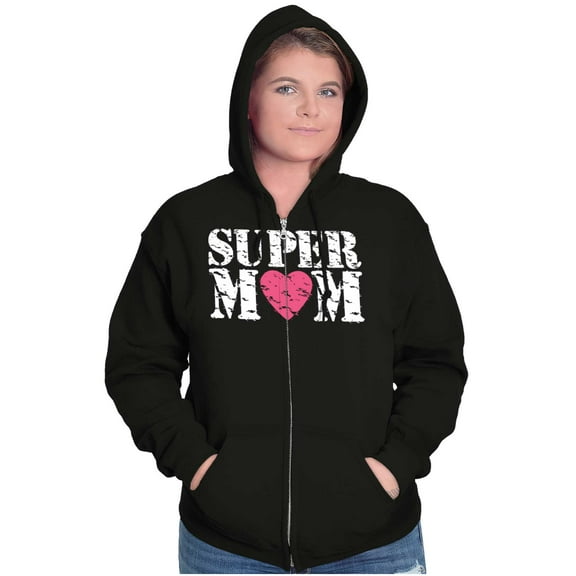 Super Mom Mother's Day Love Heart Womens Plus Size Graphic Zipper Hoodie Brisco Brands 2X