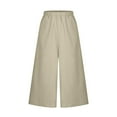thumbnail image 5 of Womens Linen Wide Leg Pants Elastic High Waisted Loose Fit Palazzo Pants Loose Casual Flowy Trousers with Pockets, 5 of 7