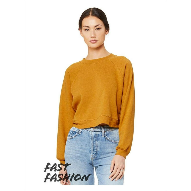 Bella Canvas 7505 Women s Raglan Pullover Fleece Heather Mustard M