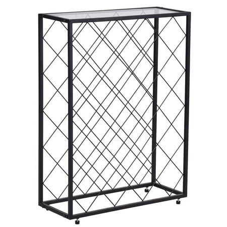 Glass Top Metal Wine Rack - 32 Bottle Metal Storage Display Wine Rack w/ Glass Table Top