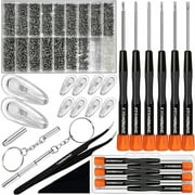 Eyeglass Repair Tools Kit, TEKPREM Glasses Screwdriver Set with Screws, Nose Pads, Phillips & Flathead Screwdrivers,Tweezer,Cleaning Cloth for Eye Glasses,Sunglasses and Nose Piece Replacement