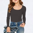 thumbnail image 2 of Krdevn Girls Solid Ribbed Long Sleeve U Neck Slim Fitted Casual Basic All Match Daily Top 5-6 Years,Dark Gray, 2 of 5