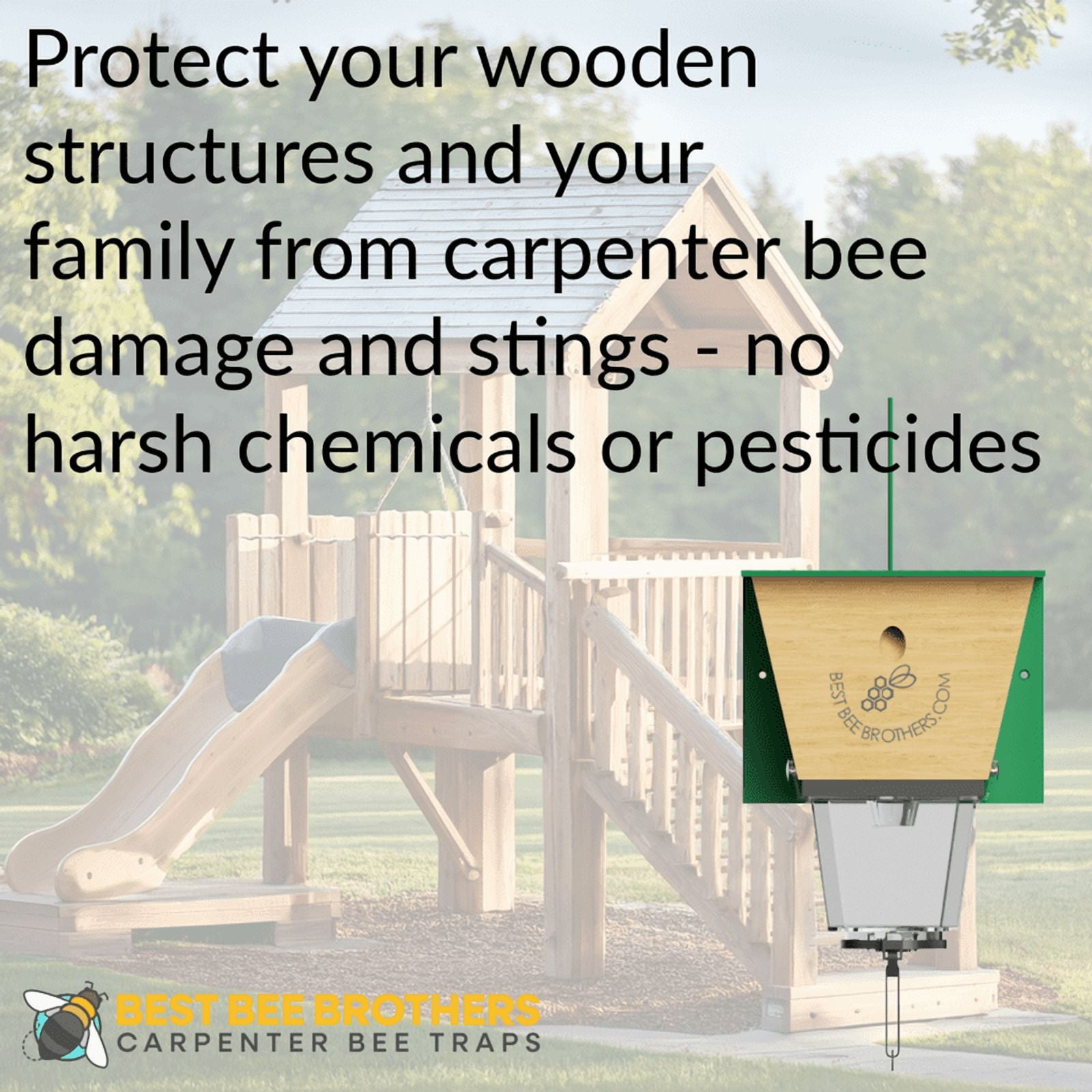 Best Bee Brothers Ultimate Pro Carpenter Bee Trap for Outside with Extra-Large, Clear External Bee Vault & Spring-Loaded Door, 4.2” D x 5.8” W x 7.5” H, 4 Pack
