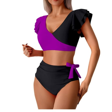 Divhosrg High Waisted Swimsuits for Women Shorts  Bikini Sets for Women Cheeky Bottoms  Cute Bathing Suits for Women  Womens Swimsuits Tummy Control  Purple Swimsuits for Women 2 Piece Bikini S