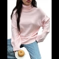 thumbnail image 1 of Suéter de Cuello Alto para Mujer, Jersey de Punto Grueso de Larga con Dobladillo Alto y Bajo, Top Moderno para Otoño e Invierno. Rosa M, 1 of 9