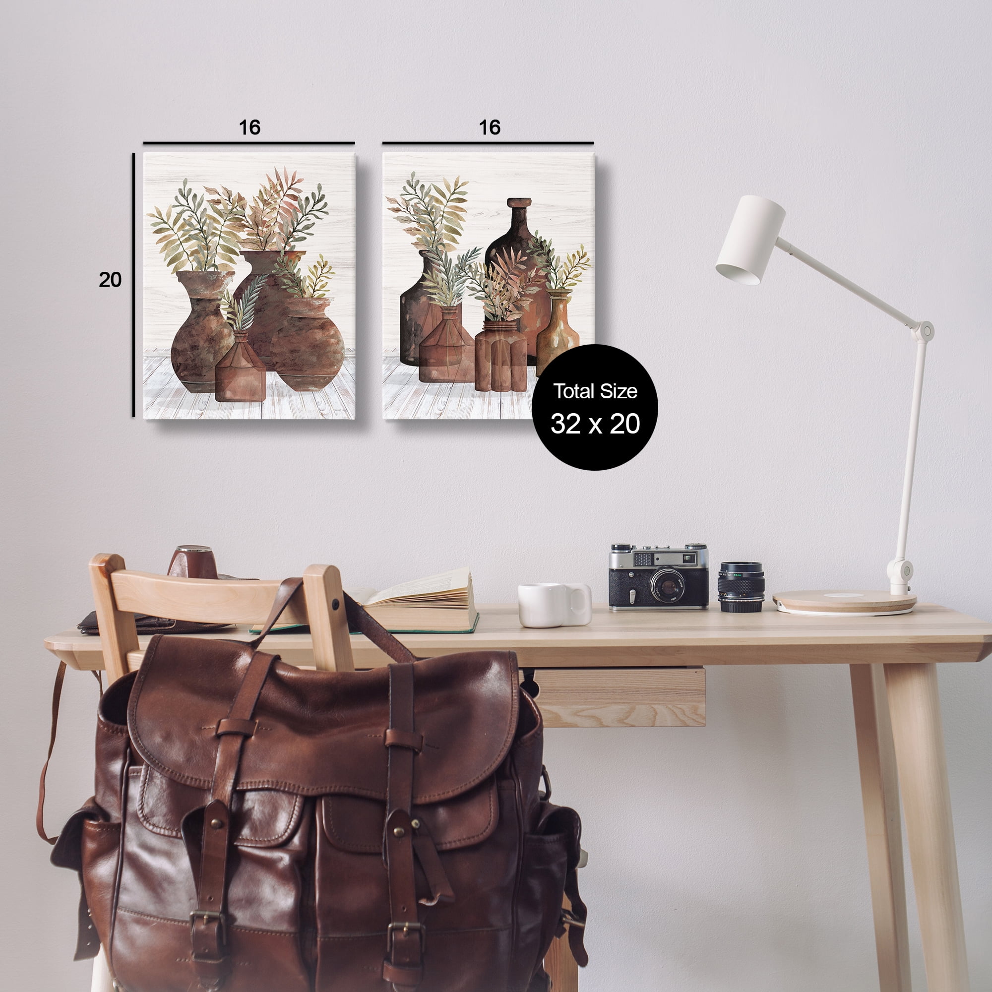 Stupell Industries Rustic Jars of Flowers Floral & Botanical Painting Wrapped Canvas Art Print Wall Art, 16 x 20, Set of 2