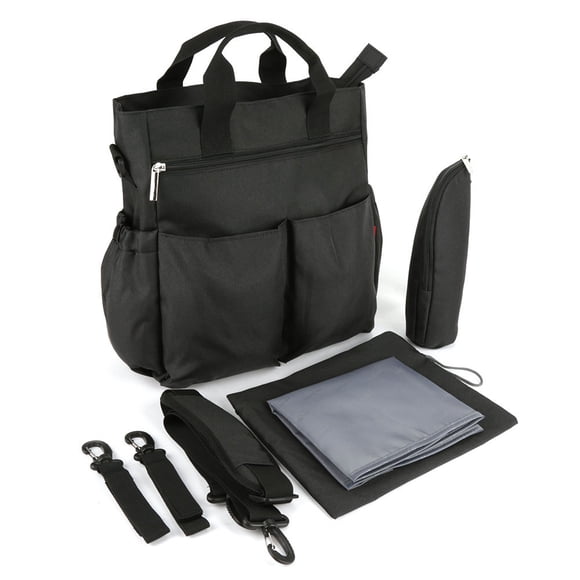 Bolsa de pañales insular para bebé, gran capacidad, con suspensión oblicua y portátil para mamá (negro)