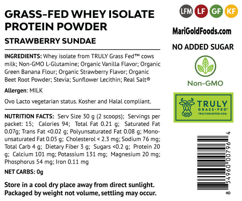 MariGold Whey Isolate Protein Powder - Strawberry Sundae 1LB, Cold Processed, Non-GMO