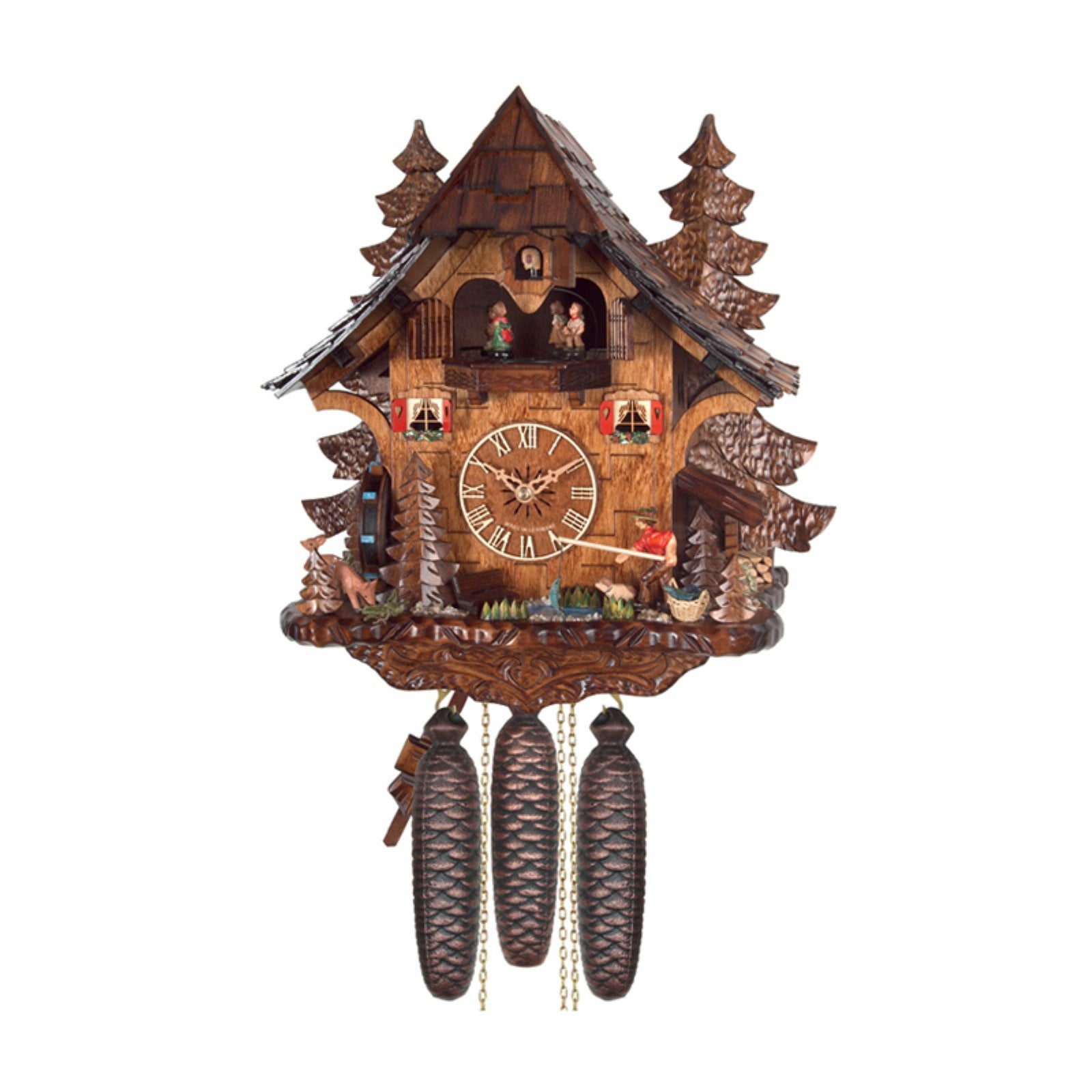 Eight Day Musical Cuckoo Clock Cottage - Fisherman Raises Pole and ...
