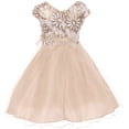 thumbnail image 2 of Little Girls Cap Sleeve Flower Shaped Sequin Top Tulle Special Occasion Flower Girl Dress Champagne 4 (J21KS16), 2 of 4