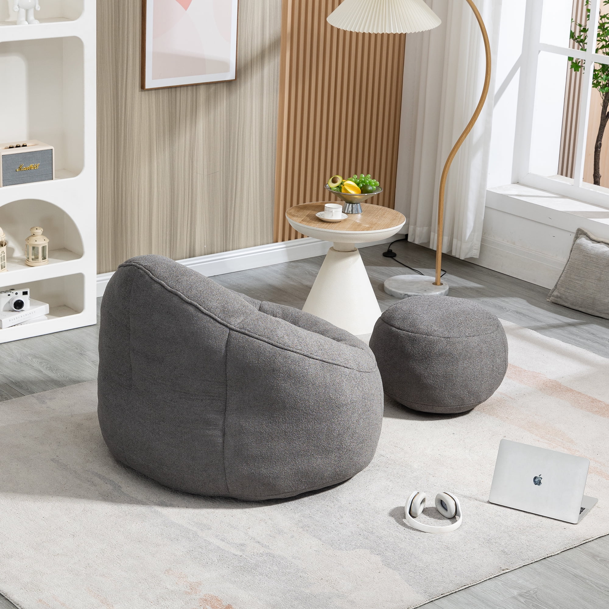 Rstll Bean Bag Sofa Chair for Adults, High Density Foam Filled Lazy Sofa with Footrest, Compressed Packaging Soft Padded Lounge Chair,Gray