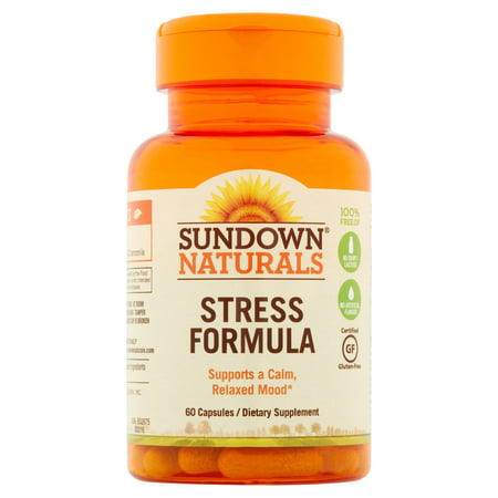 Sundown Naturals L-théanine formule de stress avec des capsules de suppléments alimentaires calmante Blend, 60 count
