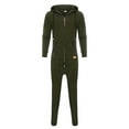 thumbnail image 3 of Men's -Lined Hooded Zip-Up Jumpsuit, Casual Spliced Print One-Piece Sweatsuit for Autumn Winter, Solid Color, 3 of 8