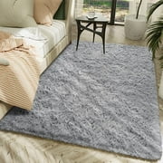 Dwelke Fluffy Shag Area Rugs Soft Fuzzy Shaggy Rugs for Girls Bedroom Kids Room Carpet Furry Throw Dorm Rug , 4'x6',Gray