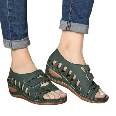 

Female Sandals Slope Heel Flip Flops with Sticker Summer Cool Shoes for Women 38 Dark Green