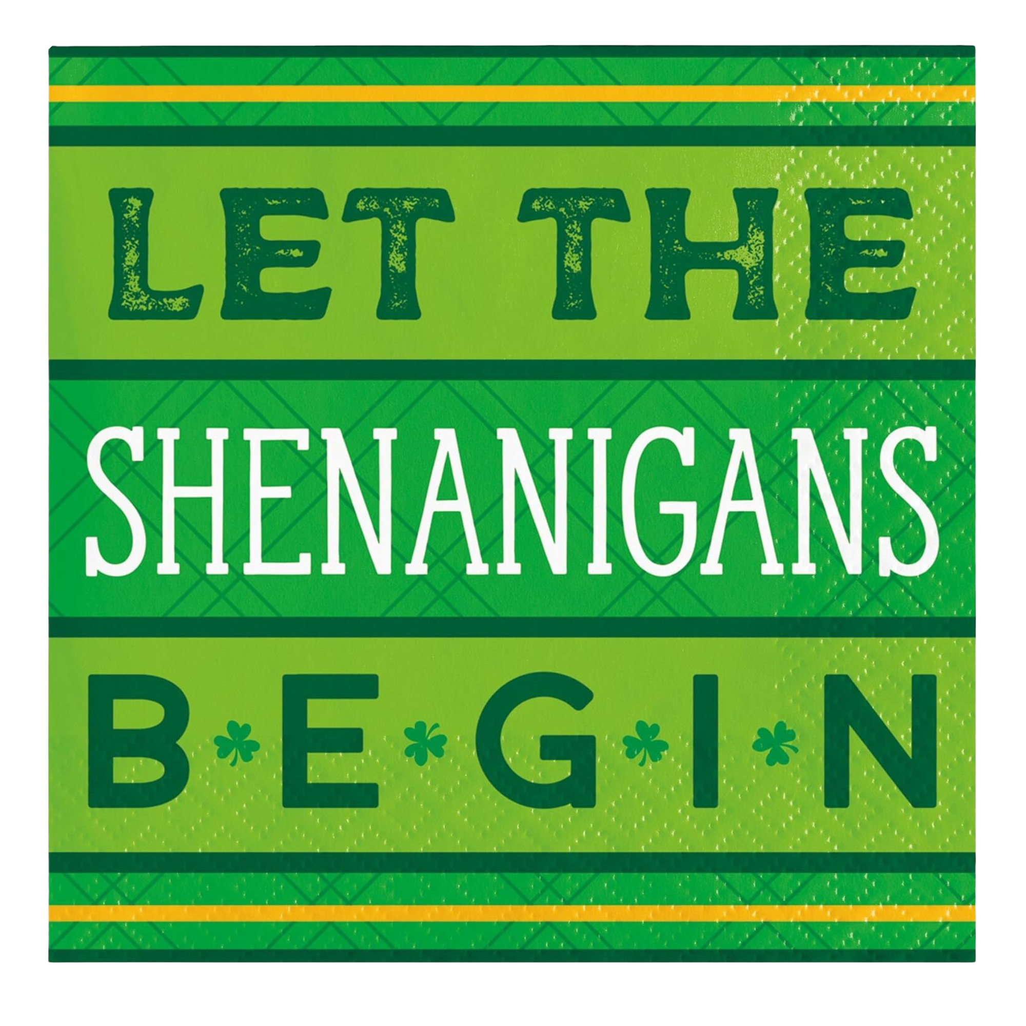 St. Patrick’s Day Party Supplies Set – Shamrock Dessert & Appetizer Plates -16 Count, 7" & “Let the Shenanigans Begin” Beverage Napkins -16 Count – Disposable Paper Plates & Napkins