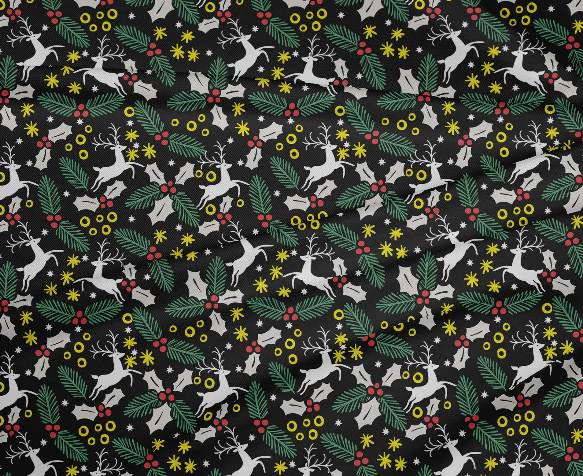 oneOone Polyester Spandex Black Fabric Merry Christmas Craft Projects Decor Fabric Printed By The Yard 56 Inch Wide-DGK