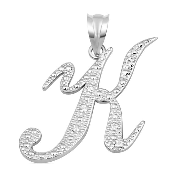 .925 Sterling Silver Cursive Letter Script "K" CZ Initial Pendant Necklace(Pendant Only)