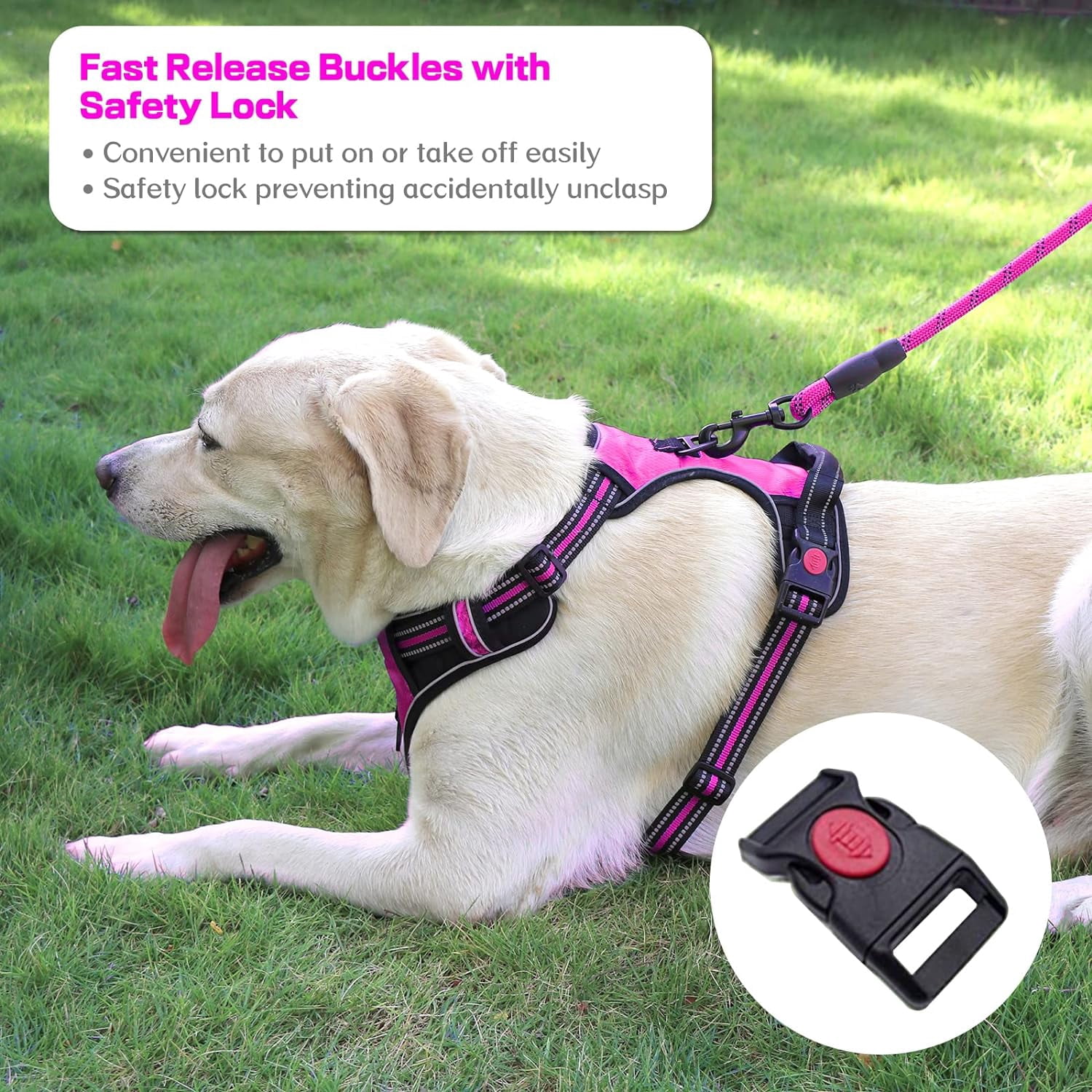 SYEENIFY No Pull Dog Harness, Adjustable Soft Padded Dog Vest, Medium Large Dog Harness with 5FT Dog Leash,Reflective No-Choke Pet Oxford Vest with Easy Control Handle pink small