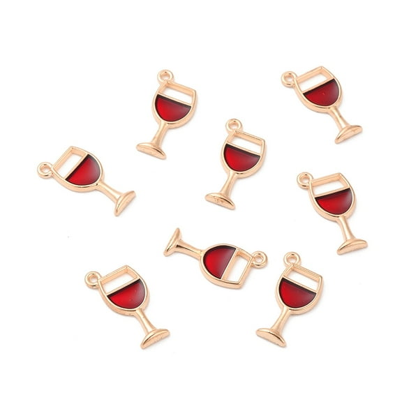 10pc Light Gold Red Alloy Enamel Pendants Wine Glass 20x8x2mm Hole: 1mm