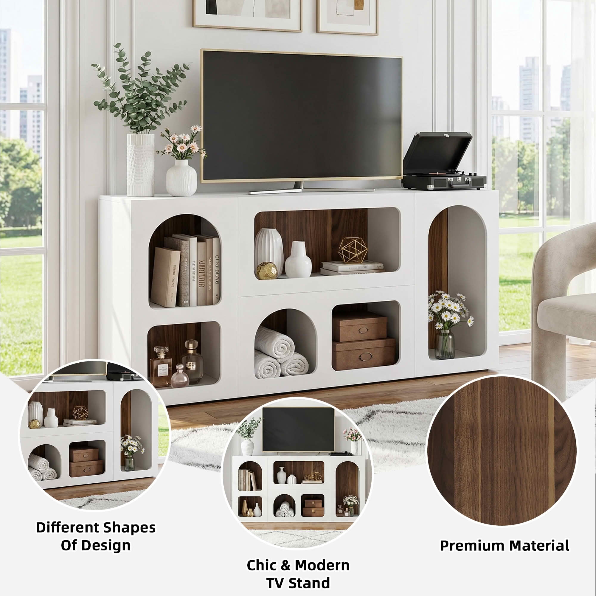 MAYEETY 59 Inch Wooden Console Table 6 Compartments Storage Entryway Table