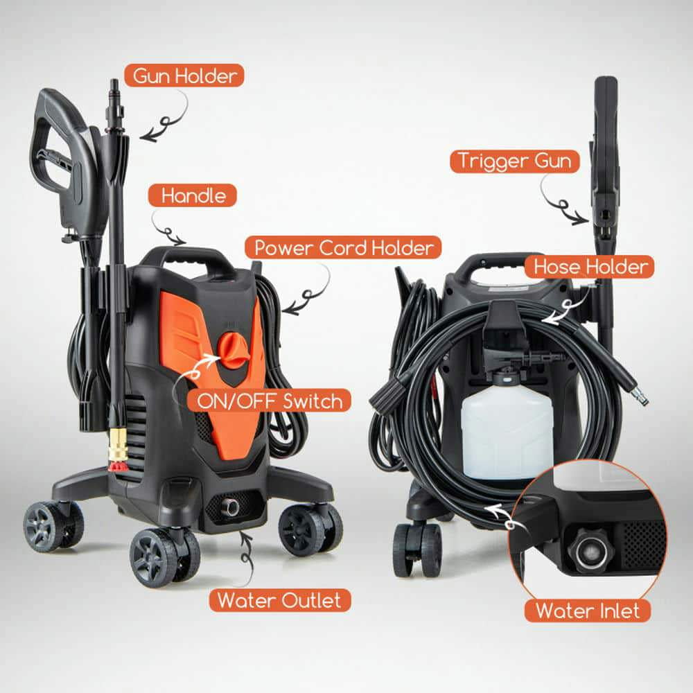 Spaco 2400 PSI 1.7 GPM Electric Pressure Washer, Pressure Washer with 4 Universal Wheels, Orange