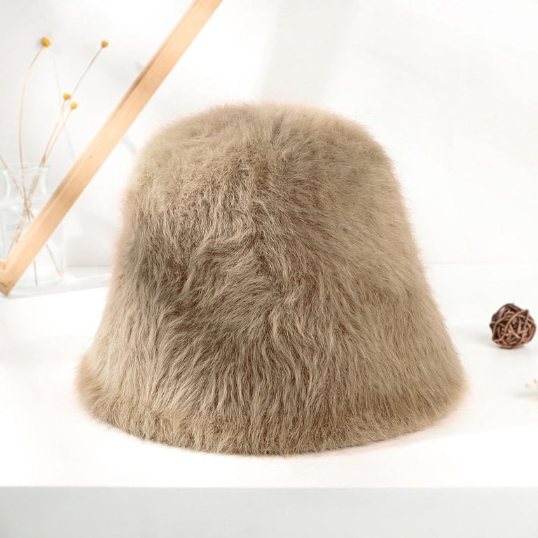 Faux Fur Bucket Hat Winter Warm Fluffy Plush Adjustable Faux Fur Bucket Hat Adjustable Cold Weather Hat Winter Furry  main image 3