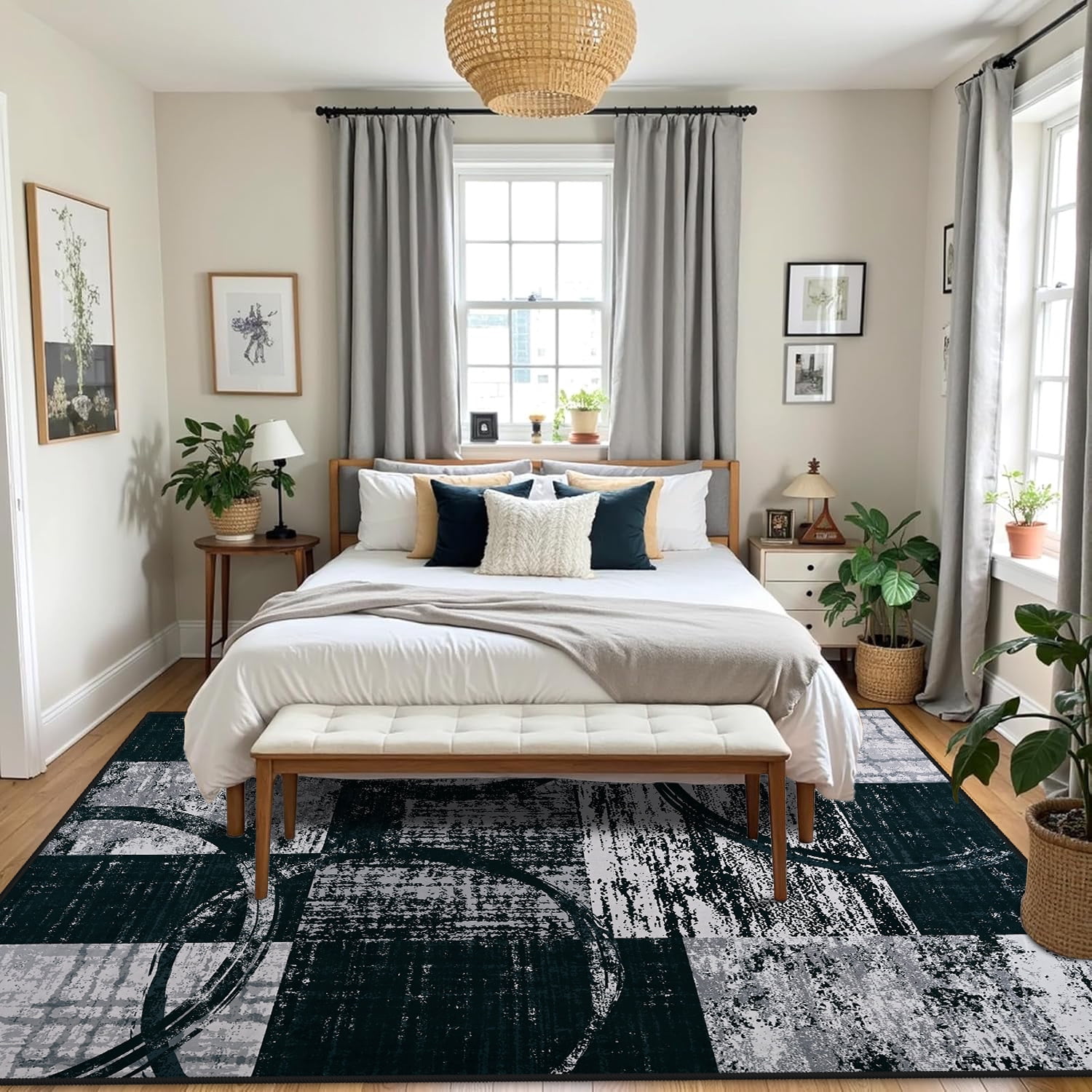 Wellber Abstract Rugs Fluffy Area Rug for Bedroom Living Room Home Decor Nursery Carpet,5'x8',Grey