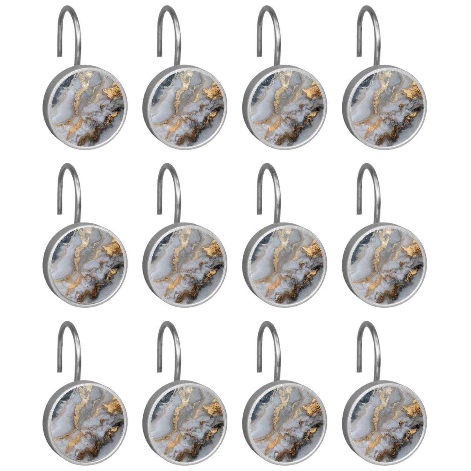 HemaKayy 12 Pcs Shower Curtain Hooks Bathroom Decorative Accessories Gold Foiled Marble Texture