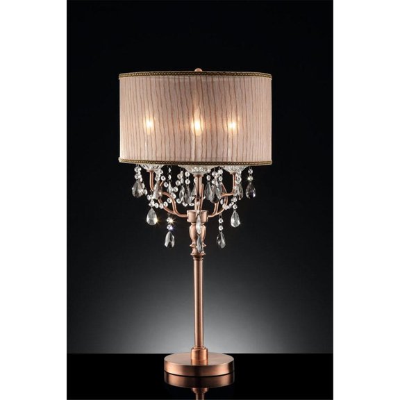 Crystal Table Lamp 35" Tall, Elegant Living Room Lamp, Gray Pink Shade, Modern Home Decor