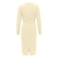 thumbnail image 3 of Bramtres Midi Dresses,Bodycon Dresses,Women Dress Solid Color Long Sleeve Deep V Neck Pleated Long Tight-Fitting Dress,Petite Dresses,Long Sleeve Dress,Modest Dresses,Beige Dress,L, 3 of 6