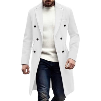 Njoeus Men's Mid Long Trench Coat Winter Long Jacket Woolen Blends