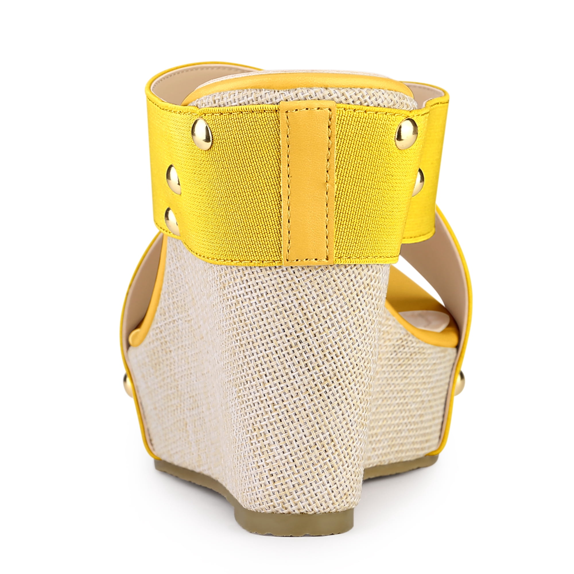 DARING DIVA Women's Stylish Open Toe Linen Platform Slide Wedge Sandals Yellow 10