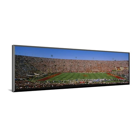 - High Angle View of a Football Stadium Full of Spectators, Los Angeles Memorial Coliseum Wood Mounted Print Wall Art